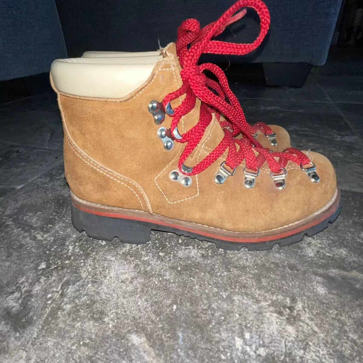 Vintage JCPenney Hiking Mountaineering Boots Vibram Red Laces