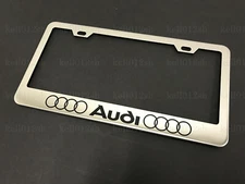 1pc ForAudi w/4 RING LOGO STAINLESS STEEL CHROME License Plate Frame+screw caps*
