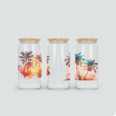 oh-cuptastic - Glasbecher Bambusdeckel & Strohhalm- mit Palmen-SB-04 |  eBay.de