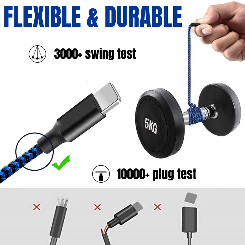 6 PACK Braided USB Fast Charger Cable 10ft Long For iPhone 14 13 12 11 XR 8 7 6 - Image 3 of 4