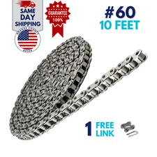 #60 SS Stainless Steel Roller Chain 10 Feet with 1 Connecting Link