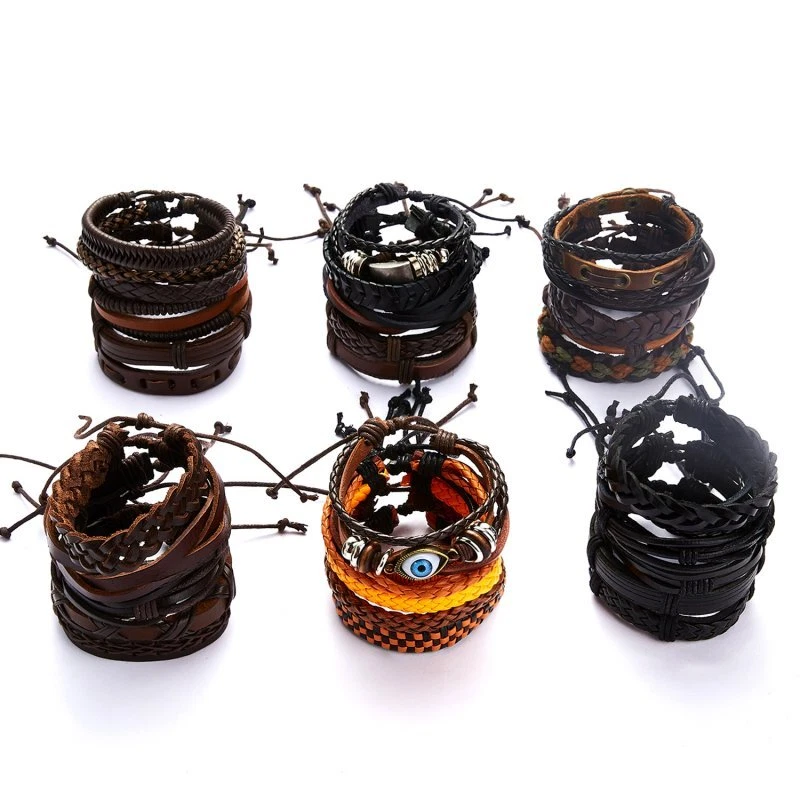 Juego de 5/6 piezas Brazalete Brazalete Brazalete Brazalete Hoja Cuero Multicapa Hombre Mujer Regalo Foto 4 de 4