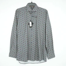 Visconti Black Men's Long Sleeve Shirt S Blue Green Orange Geometric NWT $155