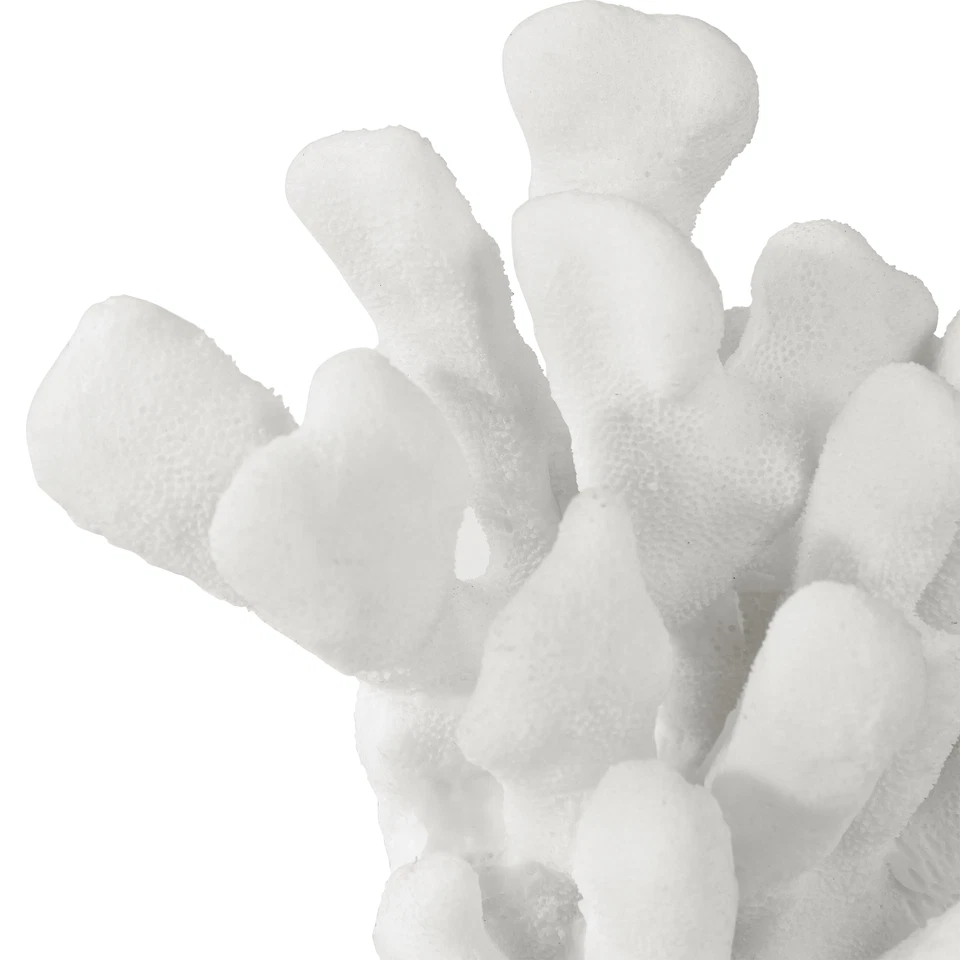 Luxe White Faux Coral Sculpture Bookends Set 2 | Crystal Coastal Reef Sea Shell - Image 3 of 4