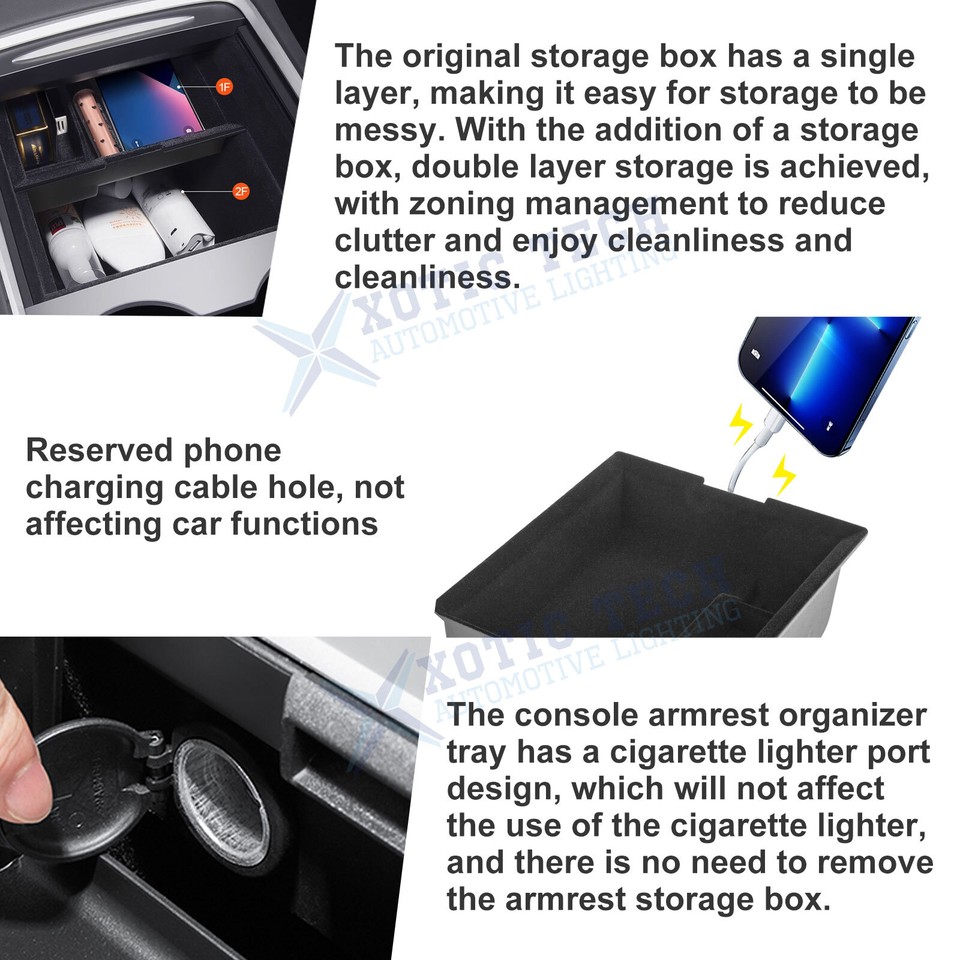 3 X Center Console Armrest Tray Organizer Container Drawer For Tesla 3-x-center-console-armrest-tray-organizer-container-drawer-for-tesla