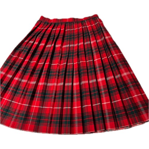Handmade Tartan Red Plaid Pleated Wool Skirt 10 Vintage No Lining