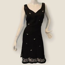 {PARAPHRASE} Dress Black Floral Flare Embroidered V-Neck Lined Summer ~ 12