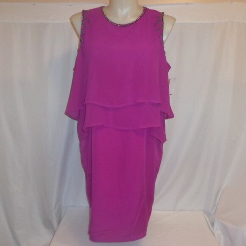 DRESS 22 24 Purple Beaded Layered 