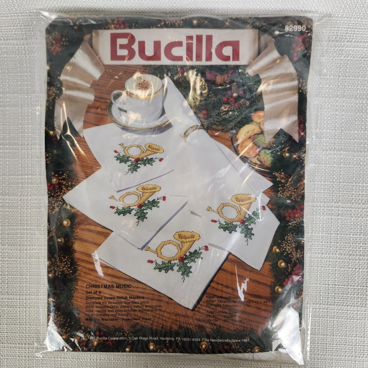 Nappe Vintage Bucilla à Broder - Lin Belge 49"x49" - Motif Oiseau & Vigne