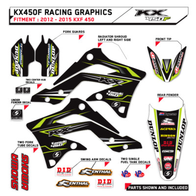 2012 2013 2014 2015 KXF 450 KAWASAKI GRAPHICS KIT MOTOCROSS SUPERCROSS DECALS