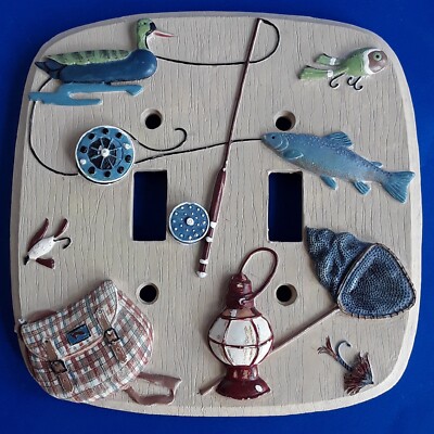Fishing Tackle Light Switch Plate 3D Borders Unlimited Two Switch Cabin Man Cave