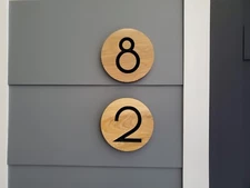 Custom House Address Plauque Number Sign Mid Century Modern 7 Inch Round Wood