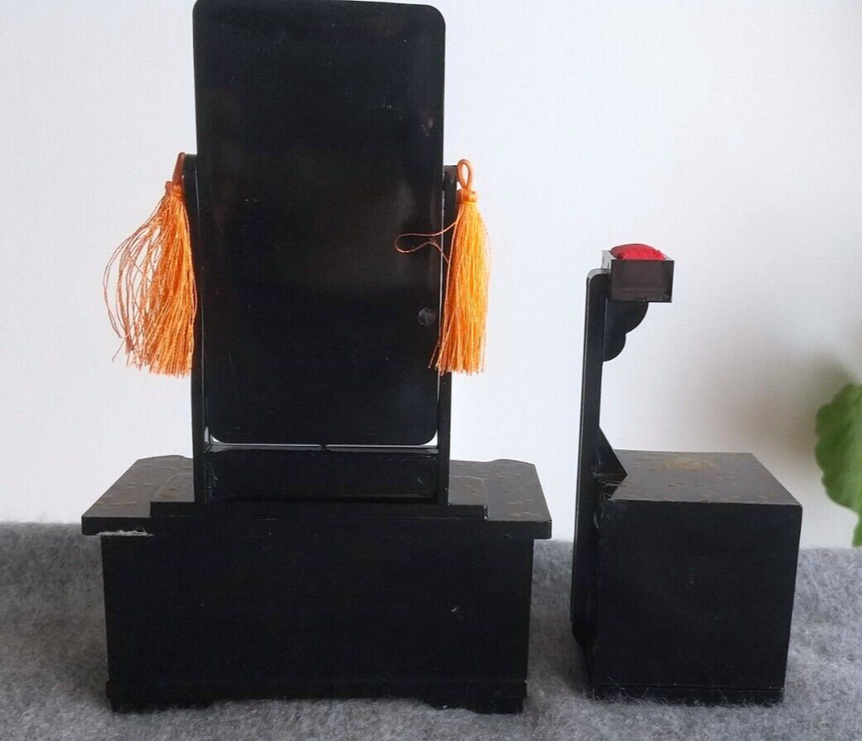 Japanese vintage Miniature Model of bridal furniture, Hina dolls Black