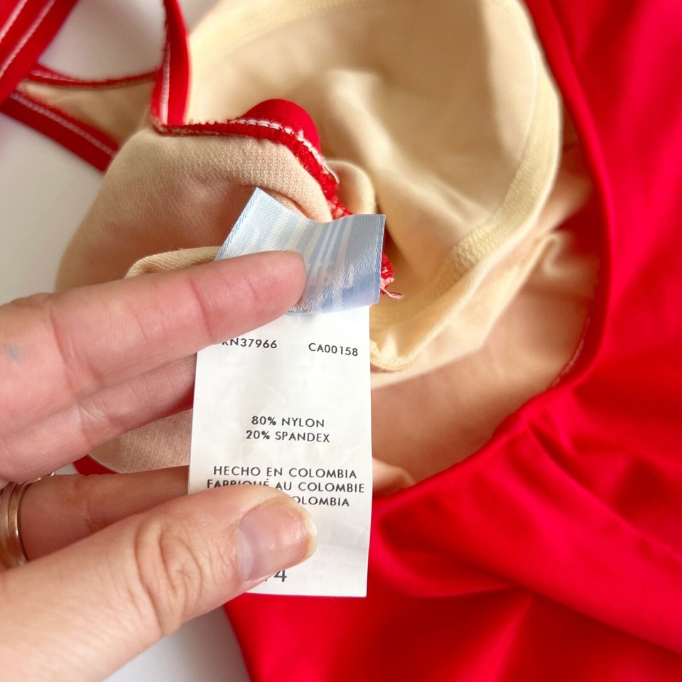 Jantzen Size 14 Red Square Neck Low Back One Piece Swimsuit Full