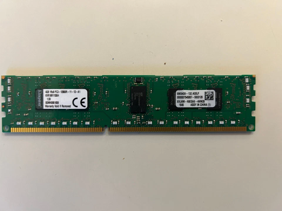 8 x 4GB (32GB) Kingston PC3-12800R 1600MHz ECC 240-Pin Memoria DIMM KVR16R11S8/4 - Immagine 3 di 3