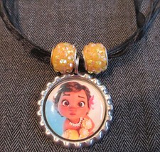 Baby Moana Ribbon Bottle Cap Bling Charm Necklace Beads Ocean Maui Polynesia