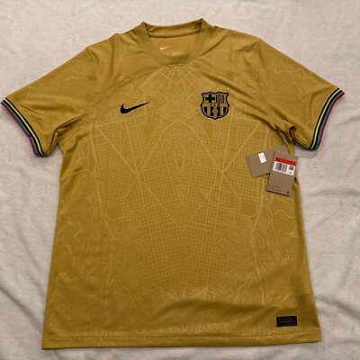 2022-23 Nike Men s Barcelona Gold Away Soccer Jersey Large L No Sponsor