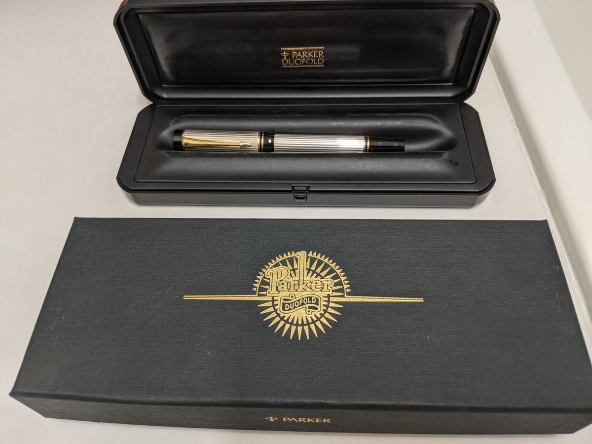 Parker Duofold International Sterling Silver Fountain Pen Med 14k