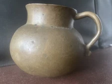 Antique Vintage Solid Bronze Pot Belly Pitcher Jug European Primitive Round