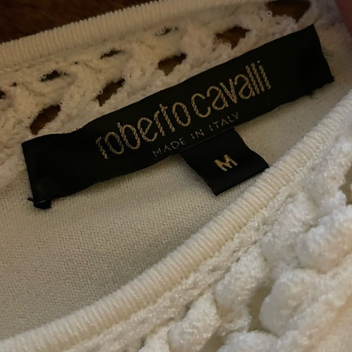 Roberto Cavalli Womens Top Sz Medium White Knit Low Back Cropped Blouse Italy - Picture 6 of 8