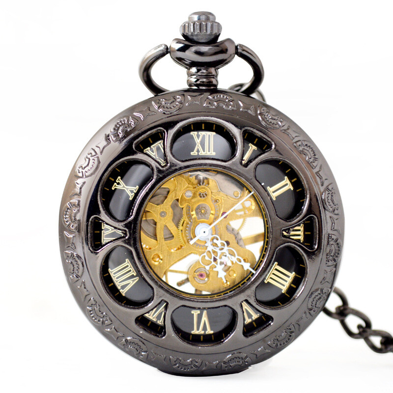 Petal Retro Flap Mechanical Skeleton Pocket Watch Roman Men Women Vintage Gift