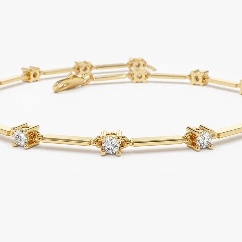4Ct Round Cut Diamond Lab-Created Women's Tennis Bracelet 14K Yellow Gold Plated - Image 4 of 4