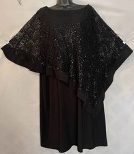 R&M RICHARDS Woman Black Sequined Lace Poncho Cape Cover Sheath Dress Size 20W