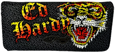 Ed Hardy Rhinestone Tiger Wallet Y2K Goth Punk Clutch Checkbook Style NWT