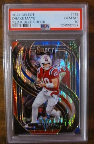 2024 Panini Select - Premier Level Drake Maye #113 Red & Blue Shock Prizm (RC)