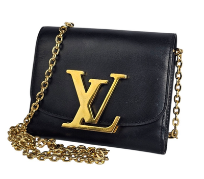 LOUIS VUITTON Louise Wallet on Chain Shoulder Bag Small Logo Black