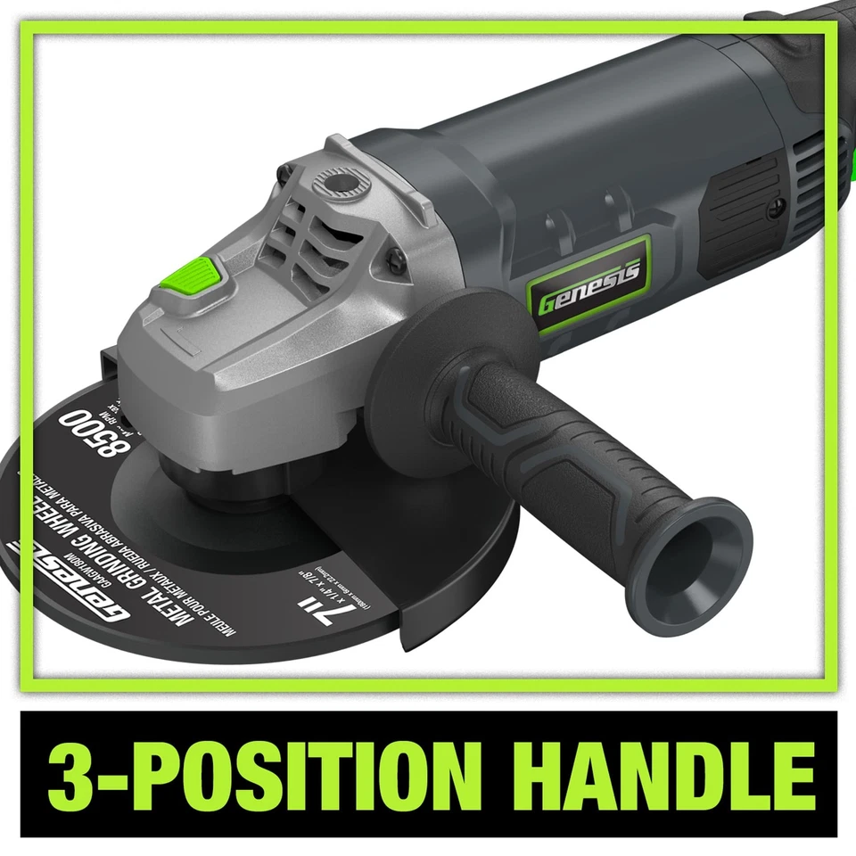 Amoladora angular 15 amperios 7 pulgadas 8.500 RPM con cable con mango lateral de 3 posiciones, rueda... Foto 2 de 4