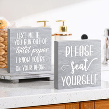 2pc Farmhouse Bathroom Signs Decor Wooden Box Sign Funny Bathroom Wall Art Rusti