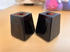 Fire and Light Recycled Glass Plum 2.5"  candle holder pair - signed