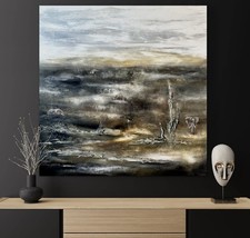 Original Oil Painting Of A Herd If Elephants In The Tall Grass Textured