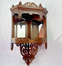Antique Carved Wood Corner Shelf Eastlake Ornate Trinket Wooden Display Mirror
