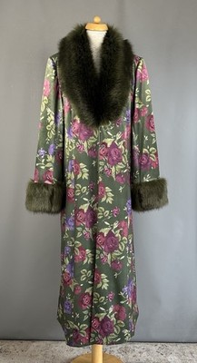 Joe Browns Boutique Floral Velour Statement Long Dress Coat Faux Fur Size 18