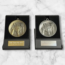 Set of 2 Netball Medals Boxed Gold Silver Player of  Match Game FREE Engraving