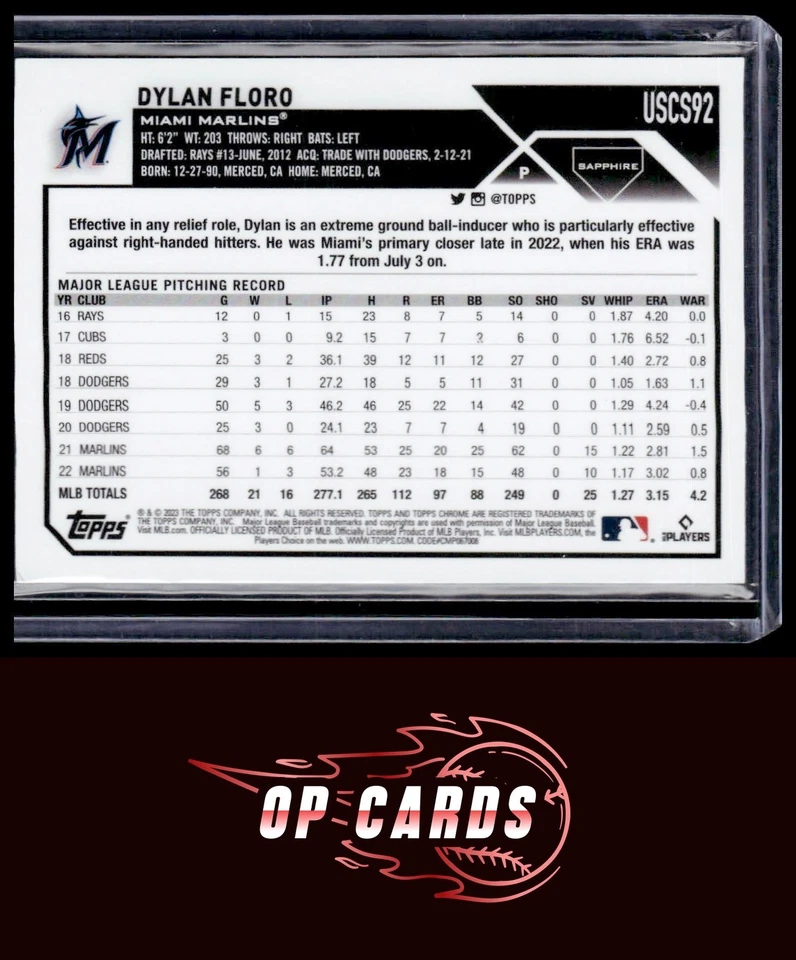 Dylan Floro 2023 Topps Chrome Update Sapphire #USCS92 Gold #/50, Free Shipping - Image 2 of 2