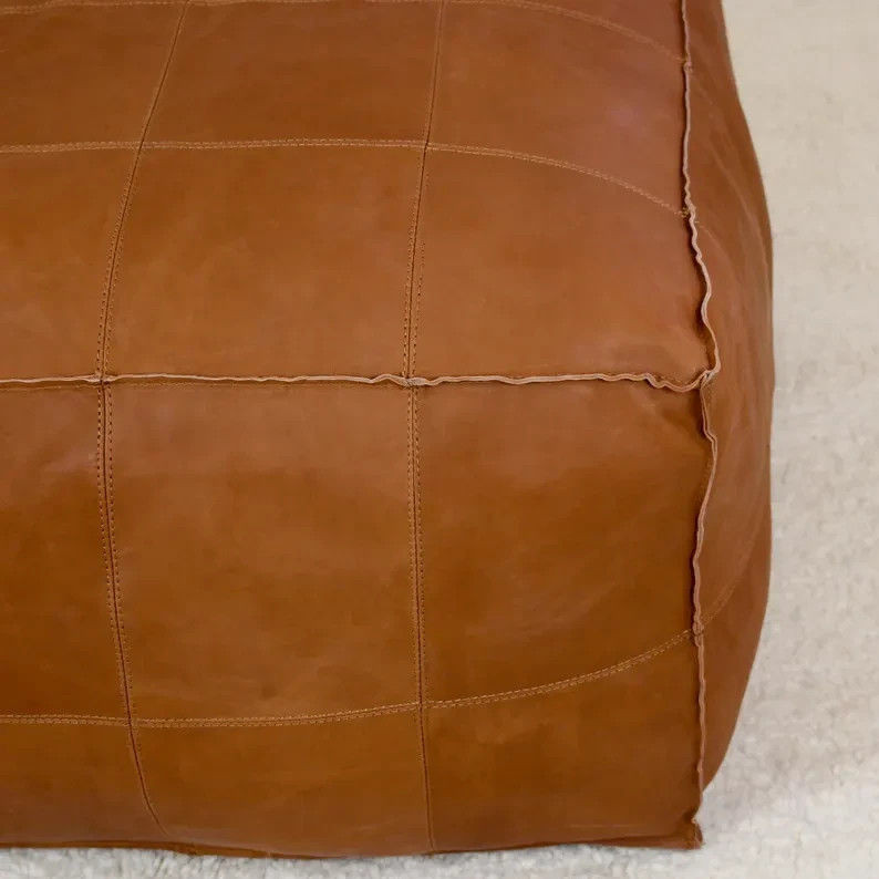 Ottoman New Square Boho Footstool Pouffe Unstuffed 30'' Leather Moroccan Genuine