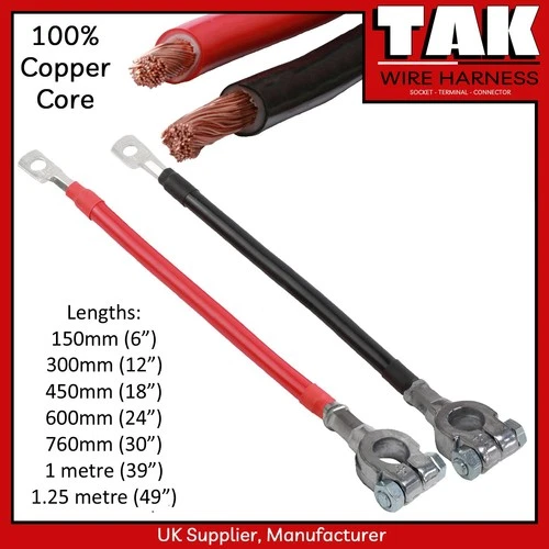 Battery Strap Lead Power Cable Eyelet and Terminal Positive Negative 16mm² 110A