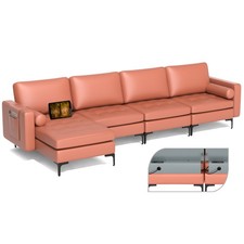 Costway Modular L-shaped Sectional Sofa w/ 4 USB Ports  Reversible Chaise