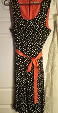 Robbie Bee Black/White Polka Dot Scoop Neck Maxi Dress Belted Coral 16
