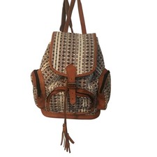 Natural 1990s Leather Tribal BoHo Design Backpack Vintage Large