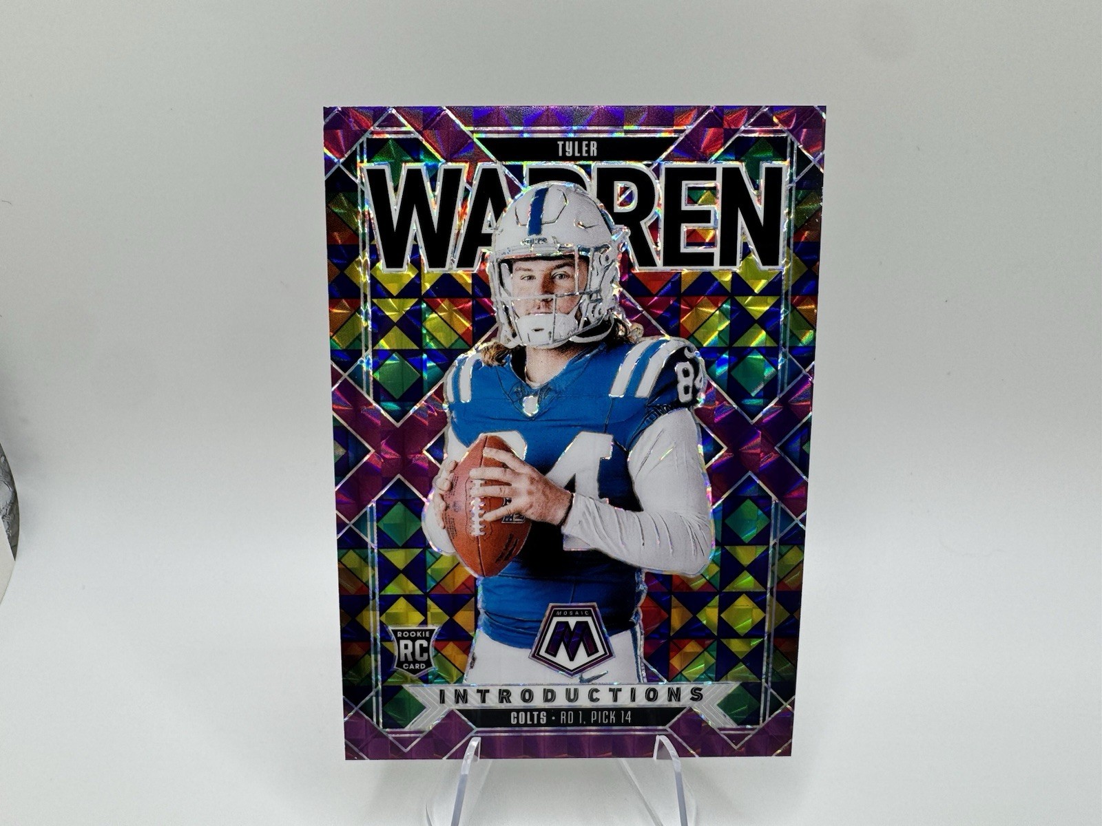 2025 Panini Mosaic Tyler Warren Introductions Purple Mosaic /49 (RC)