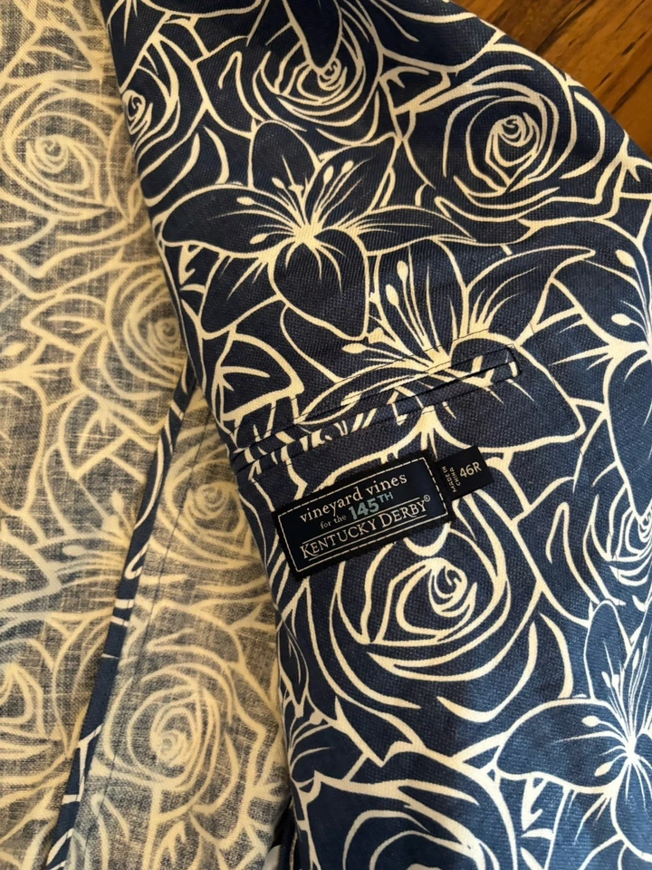 Blazer RARO Vineyard Vines Para Hombres 46R 145th Kentucky Derby Chaqueta de Lino Línea Rosa Foto 3 de 4