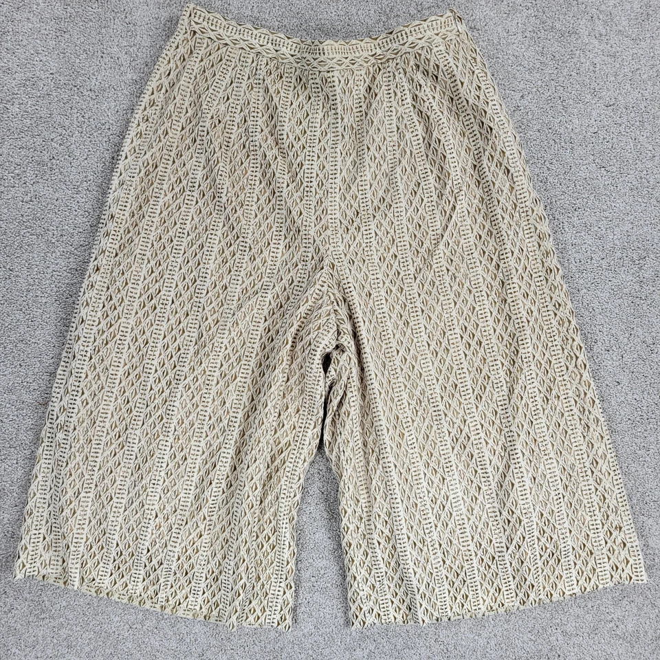 Pantalones Cuadrados de Playa Oro Solo 12 Beige Malla Pierna Ancha Gaucho De Colección Para Mujer Años 80  Foto 2 de 4