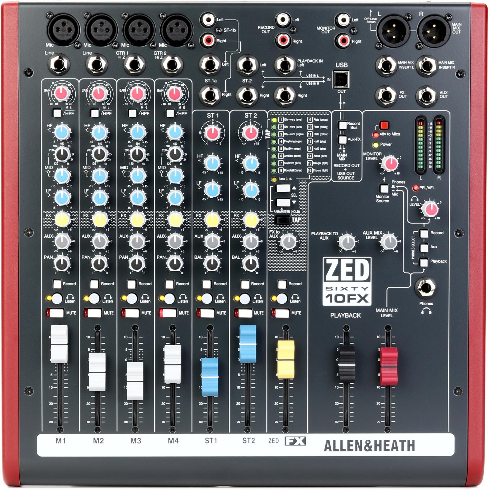10-канальный микшер Allen - Heath ZED60-10FX с аудиоинтерфейсом USB и эффектами