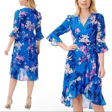 Adrianna Papell Blue Floral High Low Dress