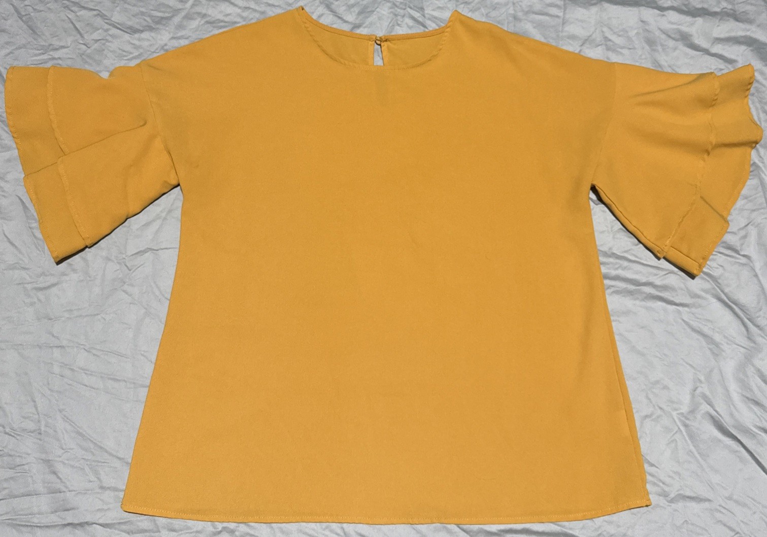 Women’s Mustard Yellow Double Ruffle Sleeve Blouse Top Shirt, Size XL