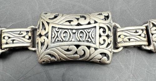 Silver Toggle Bracelet .925 Sterling Scrolls 7 7/8" Adjustable 26g